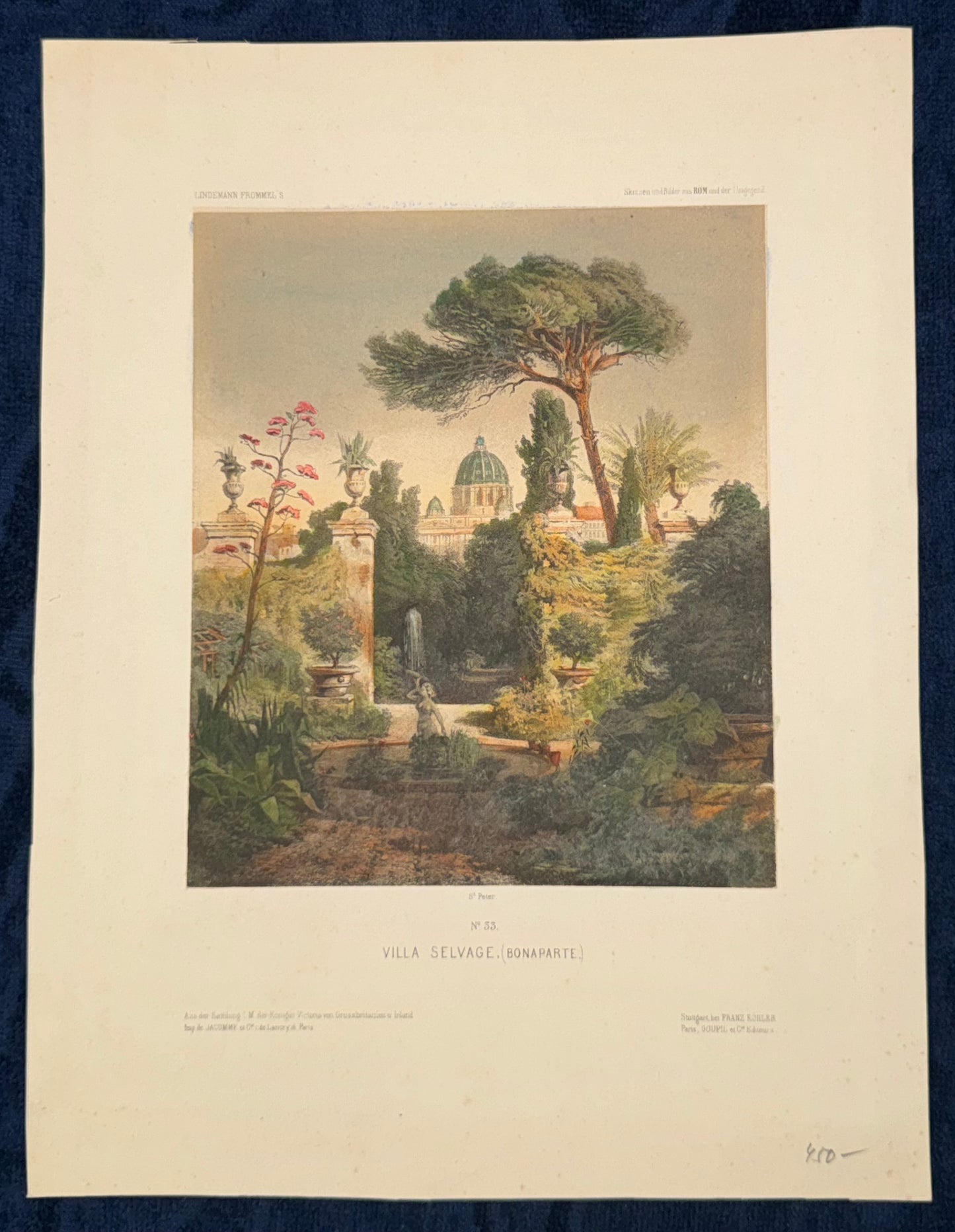 Original Farblithografie 1880 | Villa Selvage Bonaparte in Rom