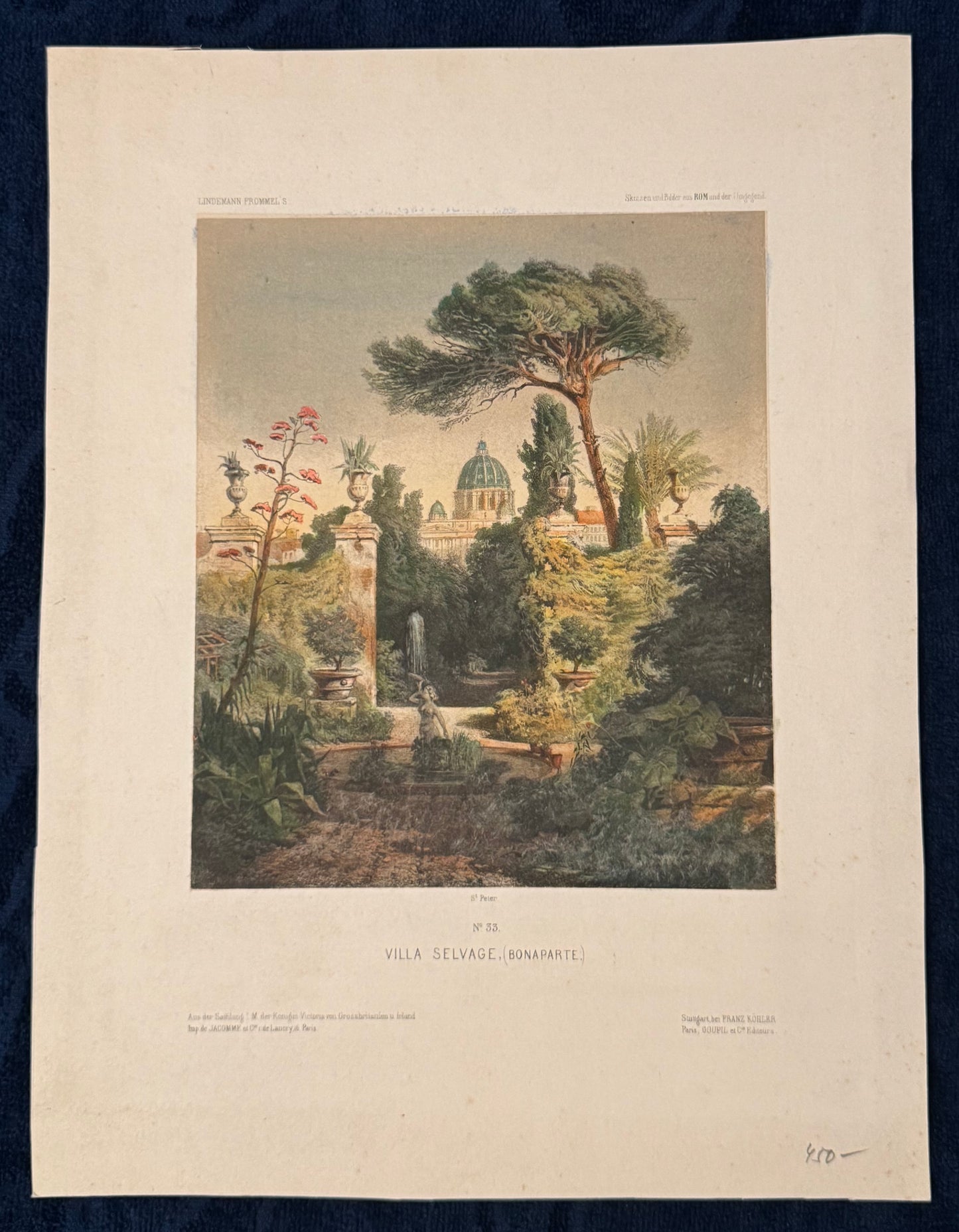 Original Farblithografie 1880 | Villa Selvage Bonaparte in Rom