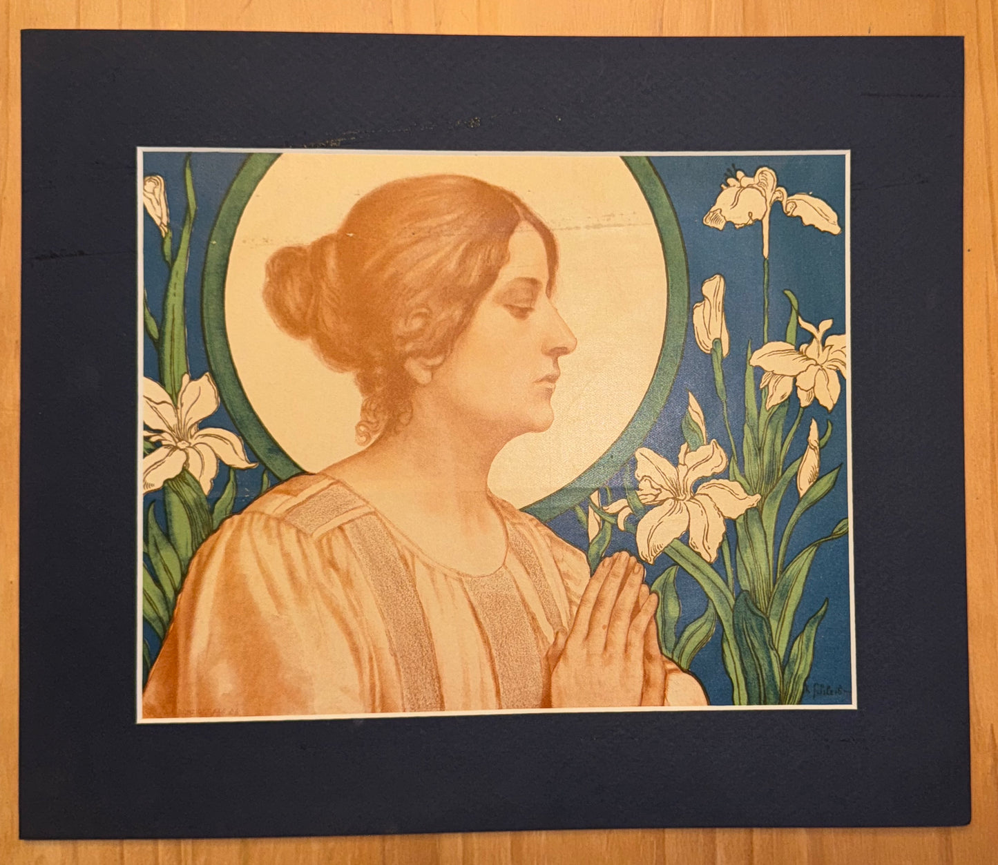 Original Jugendstil Druck Frau im Gebet von Karl Scheidbauer | Andachtsgrafik 1900