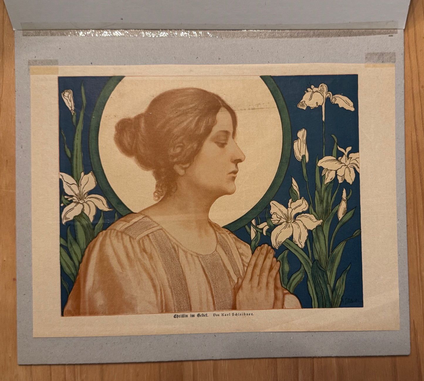 Original Jugendstil Druck Frau im Gebet von Karl Scheidbauer | Andachtsgrafik 1900
