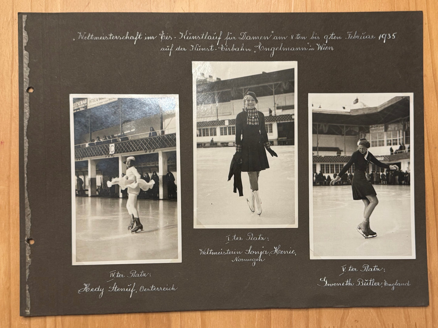 Original Fototafel 1935 Eiskunstlauf Weltmeisterschaft Wien Vintage