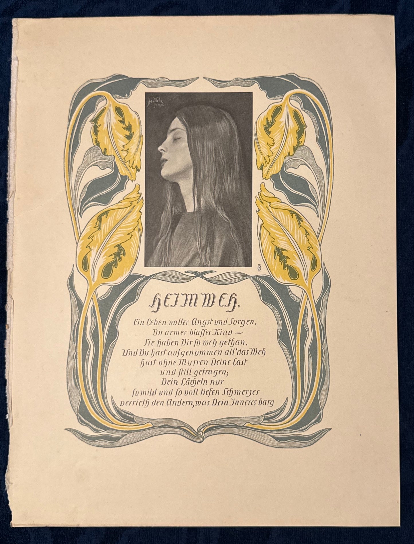 Original Jugendstil-Tafel Heimweh 1900