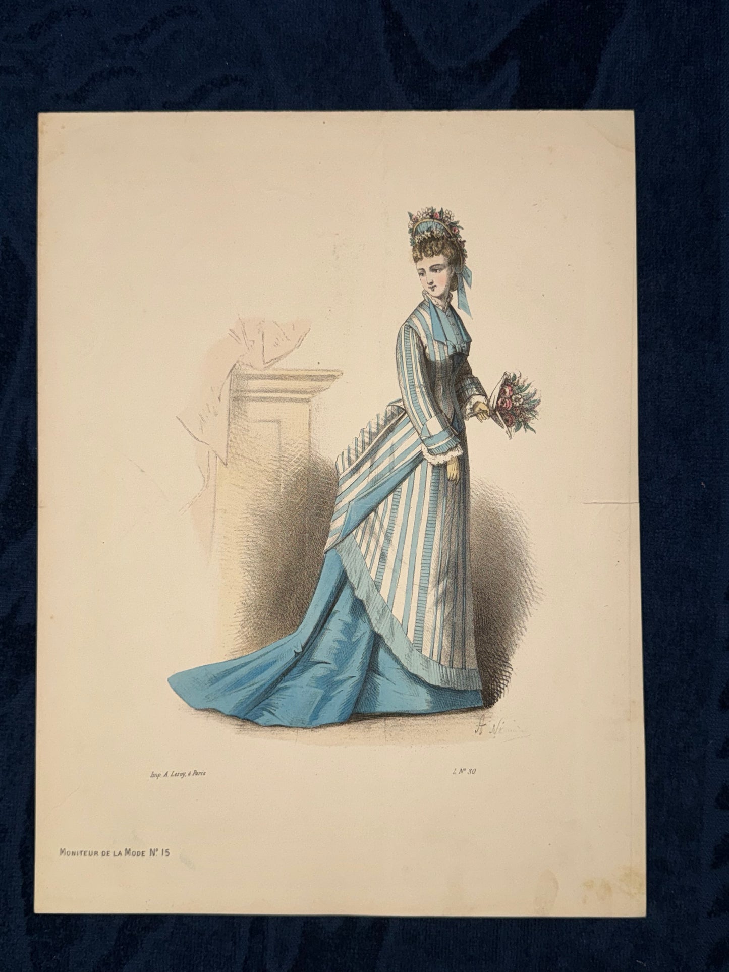 Damenmode Paris 1870 Original | Altcolorierter Stich
