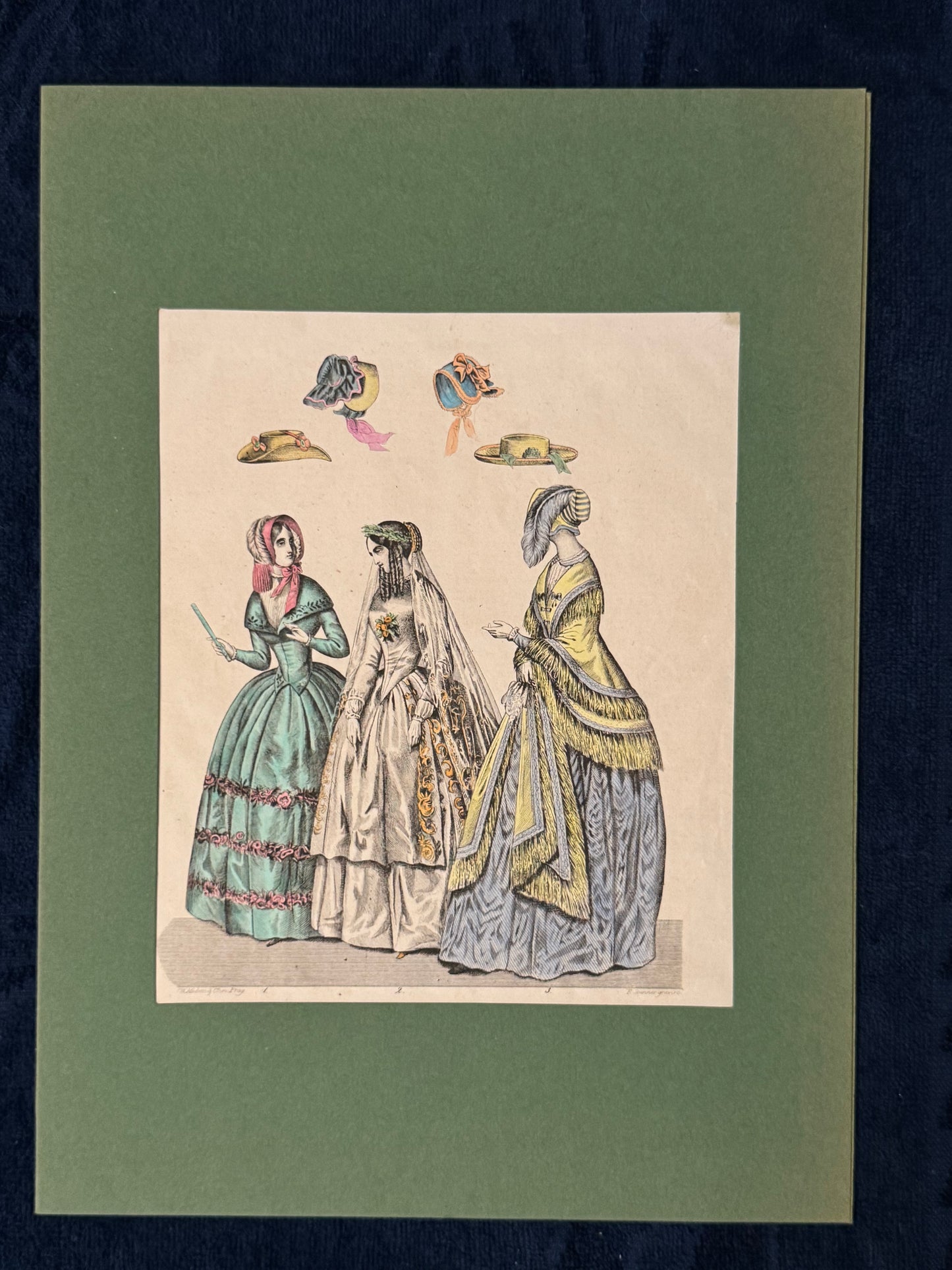 1846 Original Damenmode Lithografie mit Hutmode