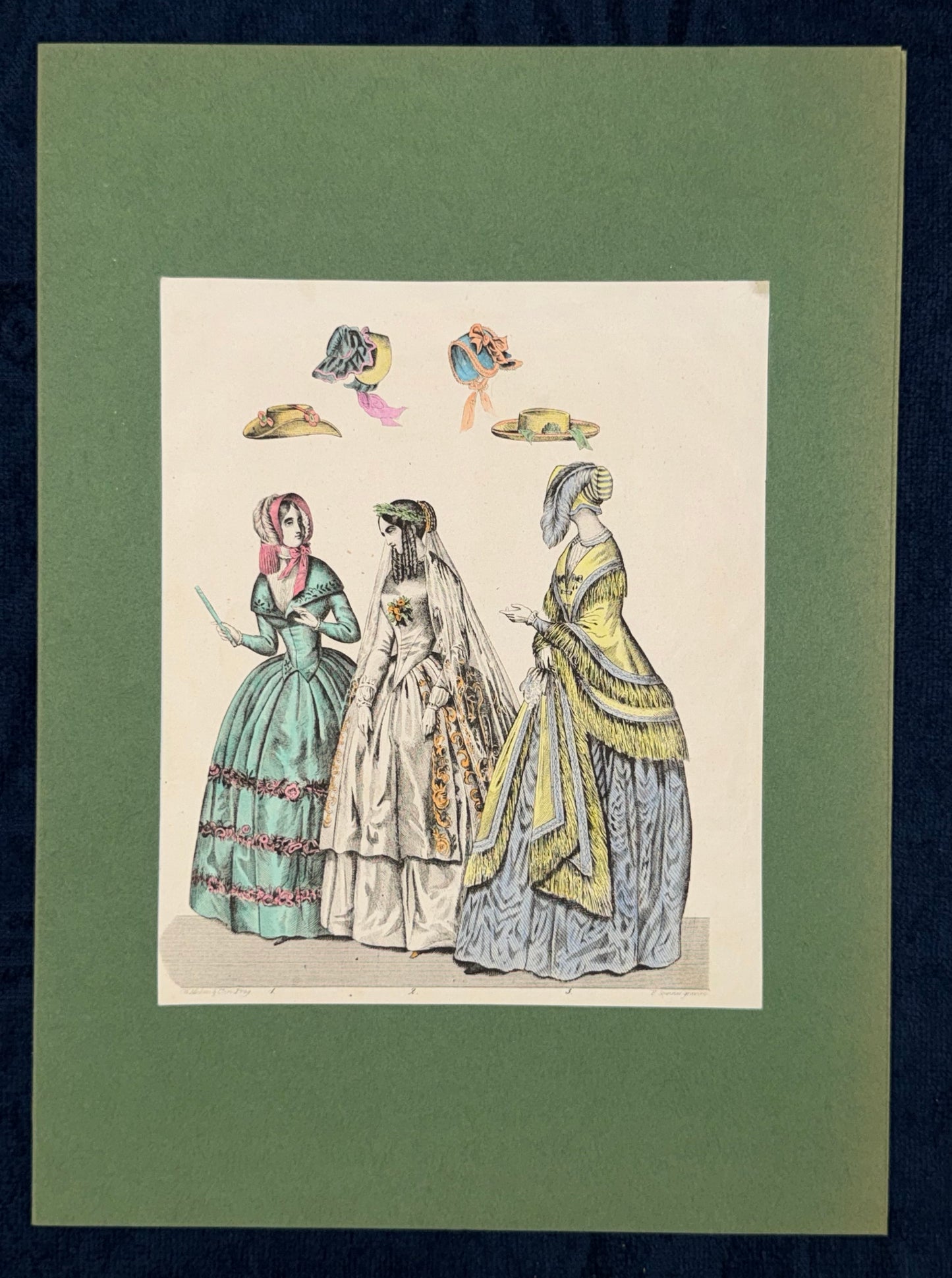 1846 Original Damenmode Lithografie mit Hutmode
