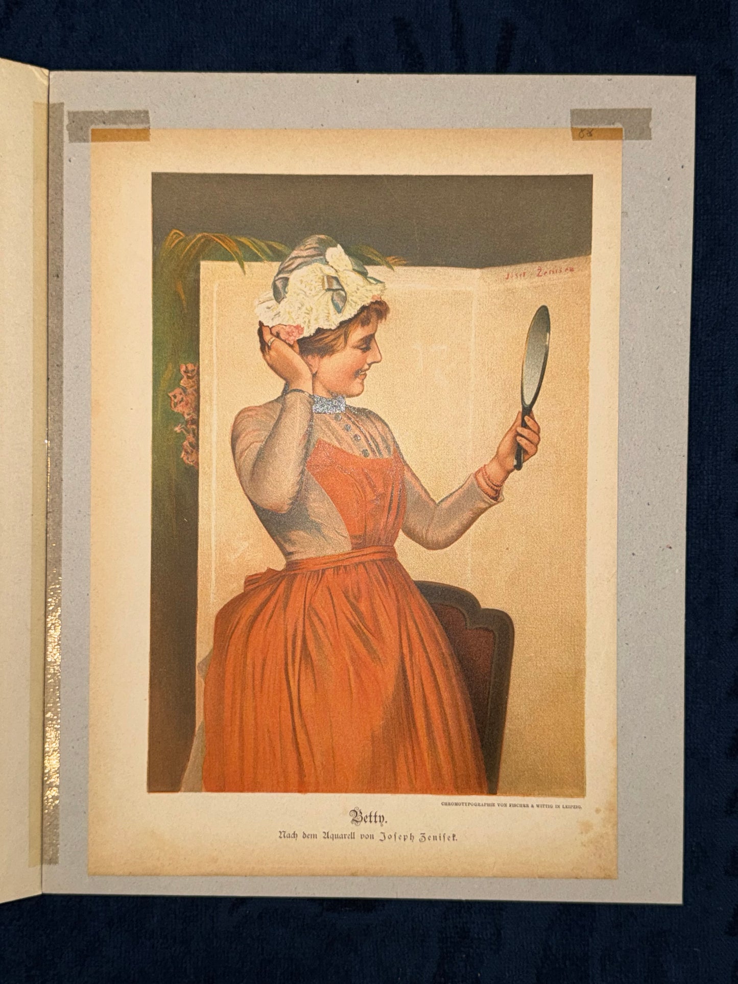 Original Farblithografie Betty 1900 | Frauenporträt Zenisek Vintage