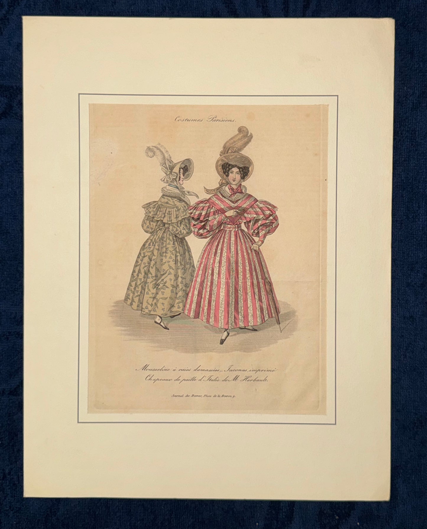 1830 Costumes Parisiens Original mit Passepartout | Handkolorierter Kupferstich
