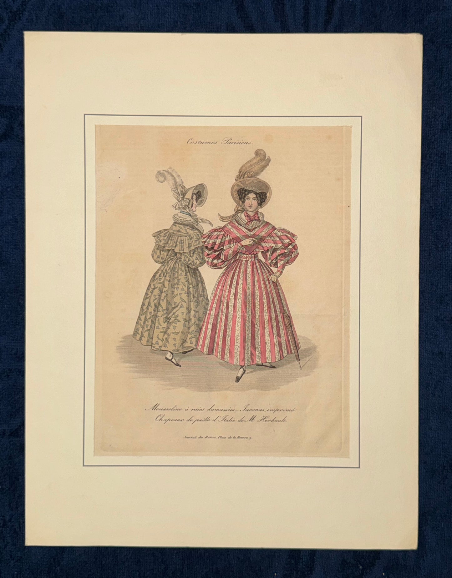 1830 Costumes Parisiens Original mit Passepartout | Handkolorierter Kupferstich