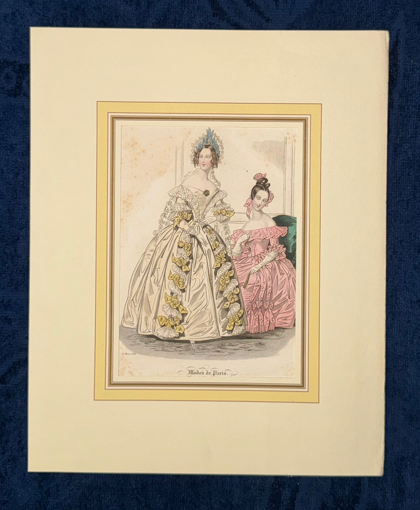 1850 Original Modes de Paris mit Passepartout | Handkolorierter Kupferstich
