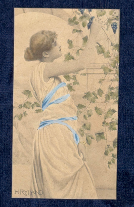 Jugendstil Original Miniaturbildnis 1900 Ryland Mädchen mit Trauben