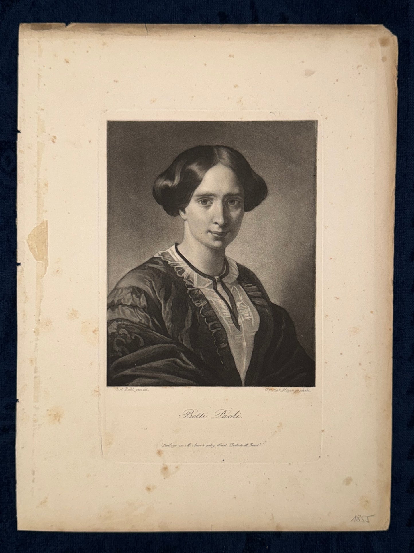 1855 Original Porträt Betti Paoli | Stahlstich Dichterin & Journalistin