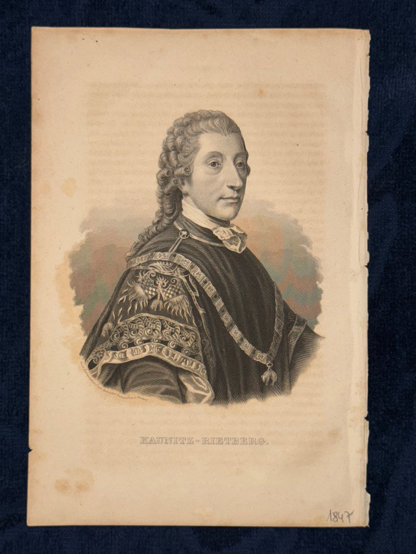 1847 Porträt Kaunitz-Rietberg | Original Kupferstich Österreich Staatsmann