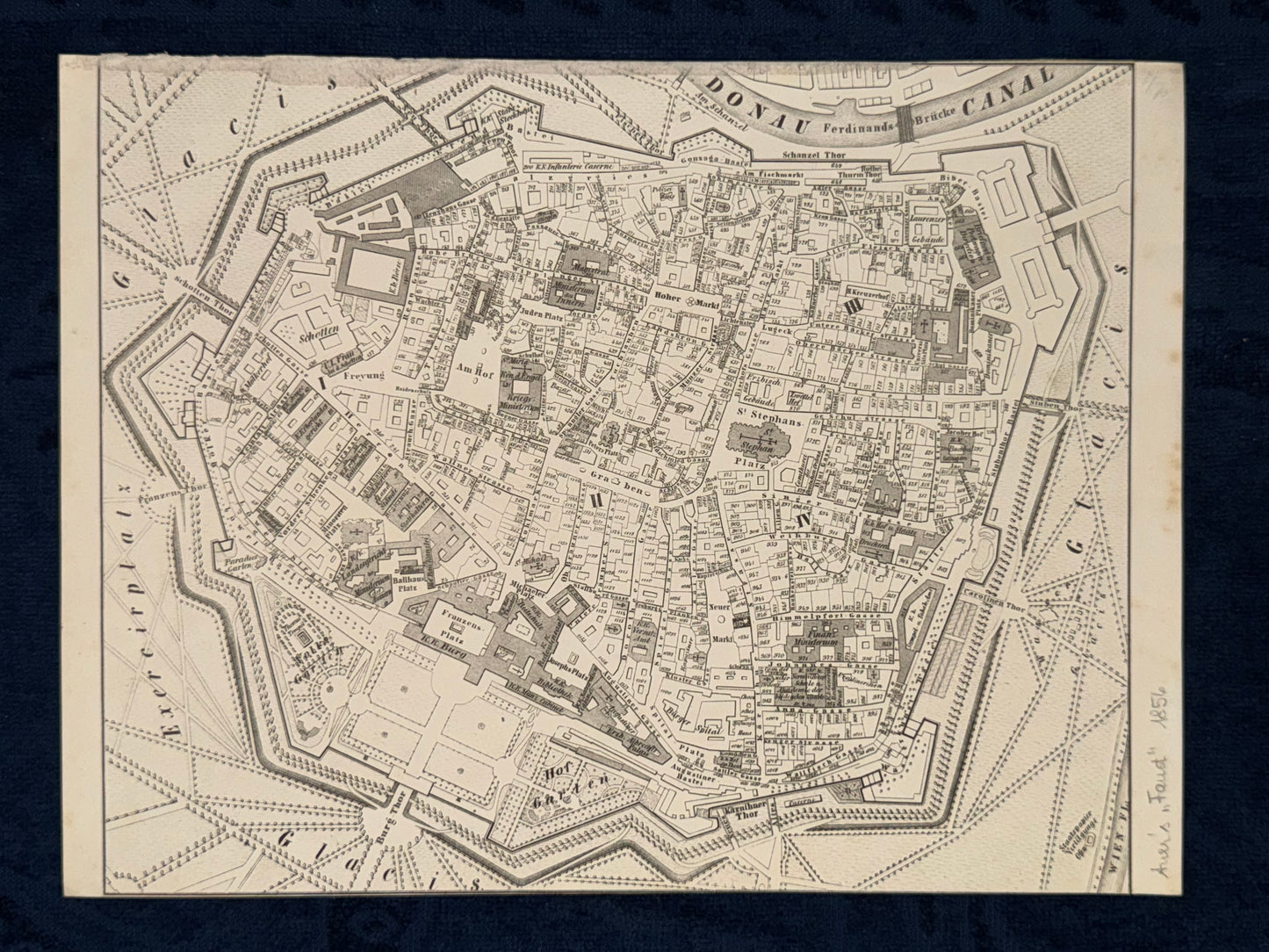 Original Stadtplan Wien 1851 | Kupferstich-Karte der Inneren Stadt
