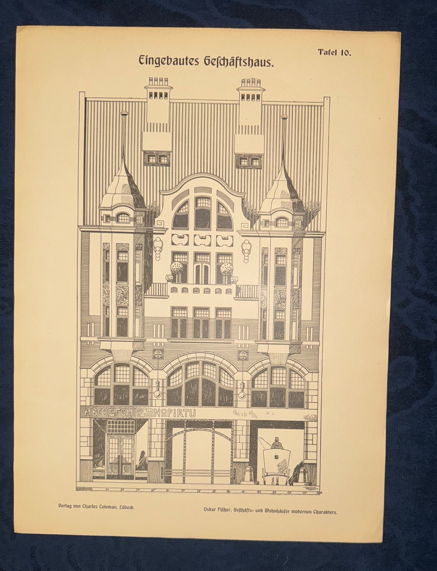 Original Architektur Tafel 1900 Jugendstil Geschäftshaus | Architektur Druck | Baukunst Historisch Vintage