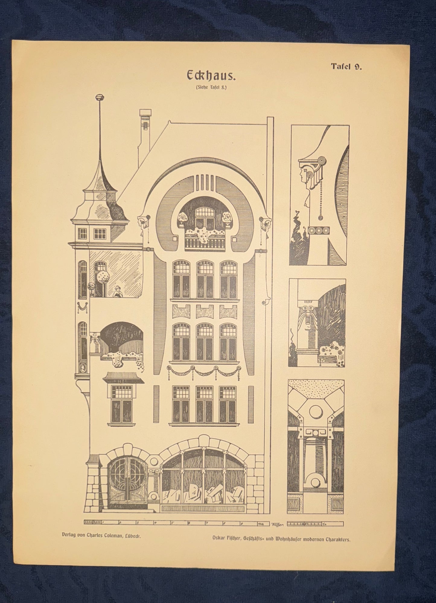 Original Architektur Tafel 1900 Jugendstil Eckhaus | Baukunst Historische Architektur