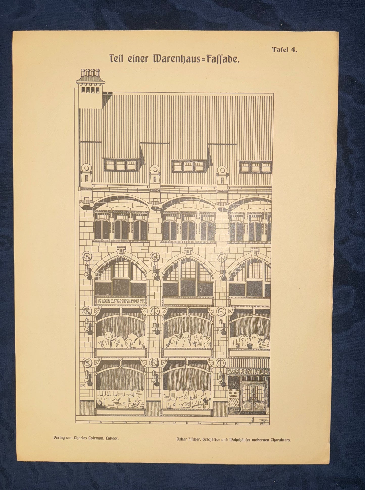 Jugendstil Warenhaus-Fassade Original Architektur Tafel 1900 | Baukunst Druck