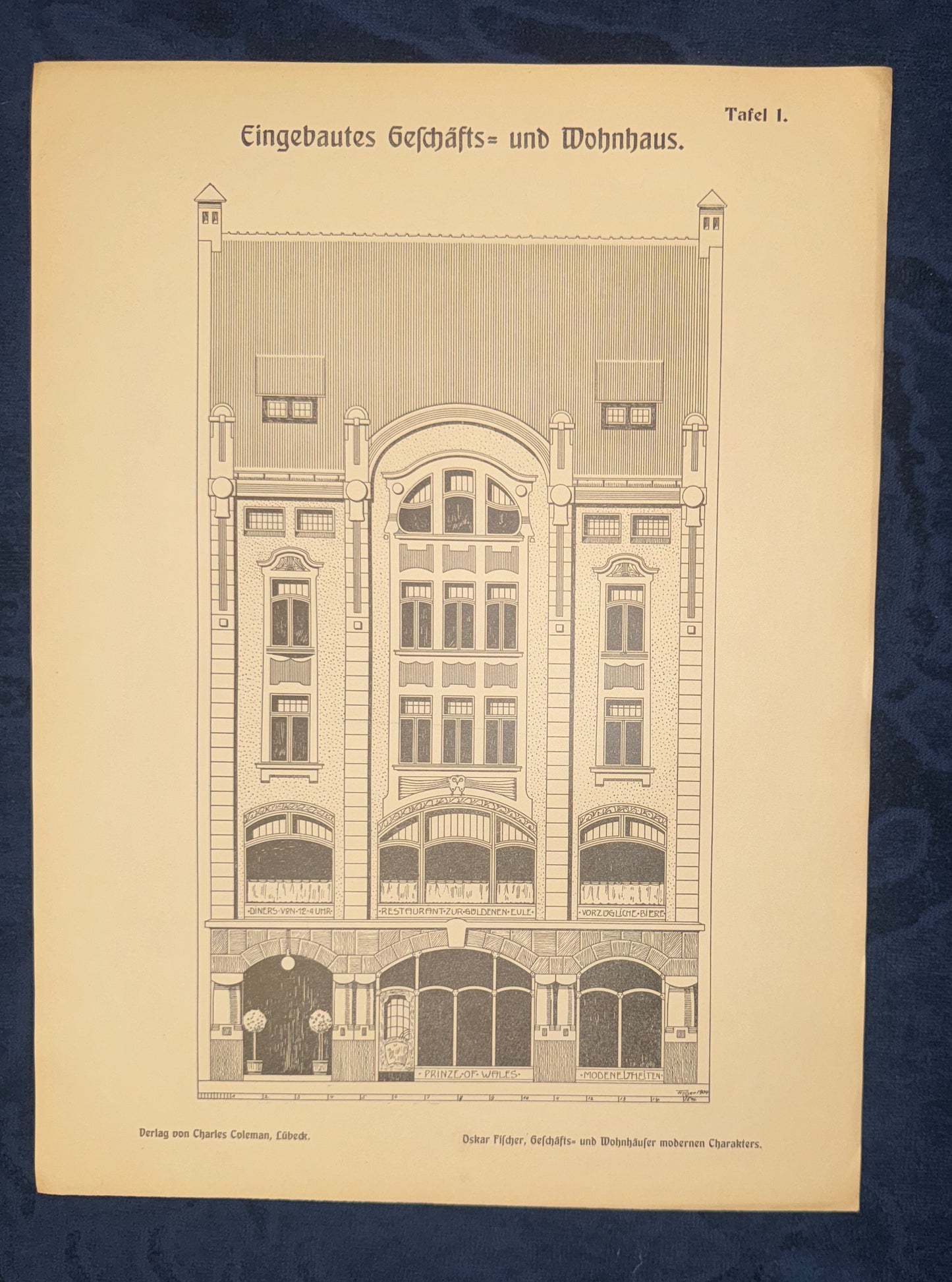 Jugendstil Geschäfts- & Wohnhaus 1900 | Original Baukunst Druck Architektur
