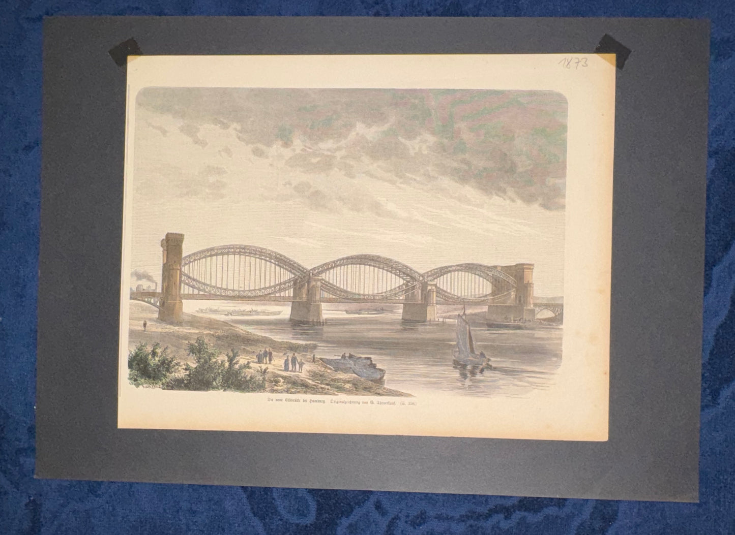 1873 Die neue Elbbrücke bei Hamburg | Historische Architektur Druck