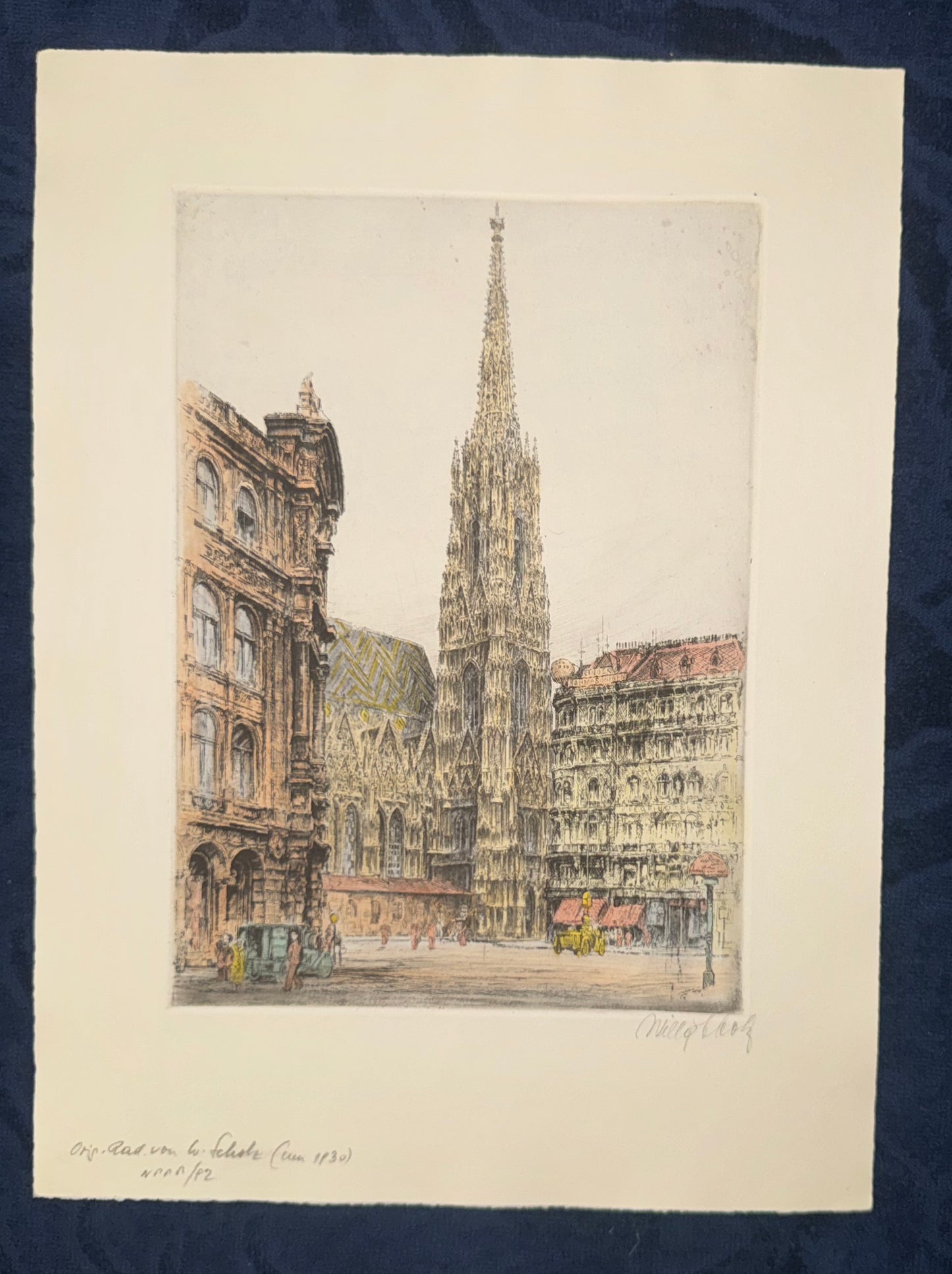 Original Radierung 1925 Wien Stephansdom Signiert koloriert Willy Scholz