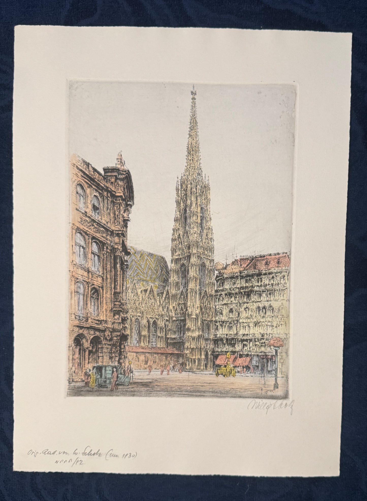 Original Radierung 1925 Wien Stephansdom Signiert koloriert Willy Scholz