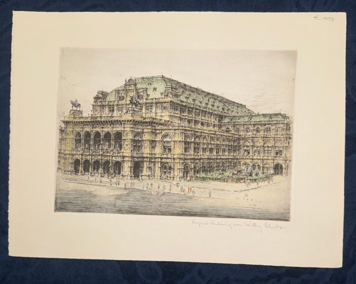 Wien Staatsoper Original Radierung 1925 | Willy Scholz signiert & koloriert | Architektur Grafik