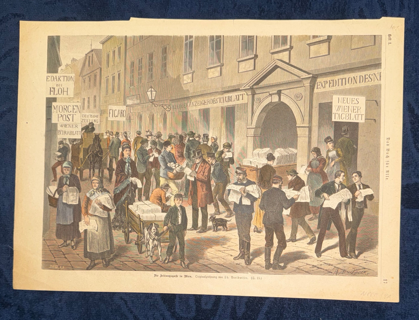 1880 Wien Zeitungsgasse Lithografie | Historische Straßenszene | Wiener Presse