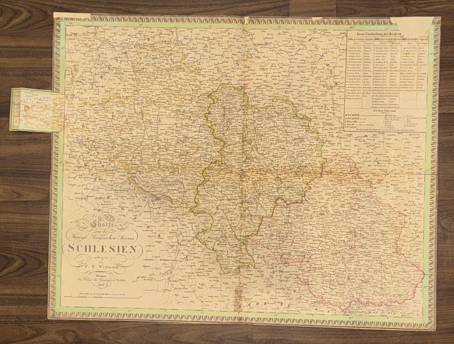 1831 Original Landkarte Schlesien Weiland | Historische Karte Preussen Provinz