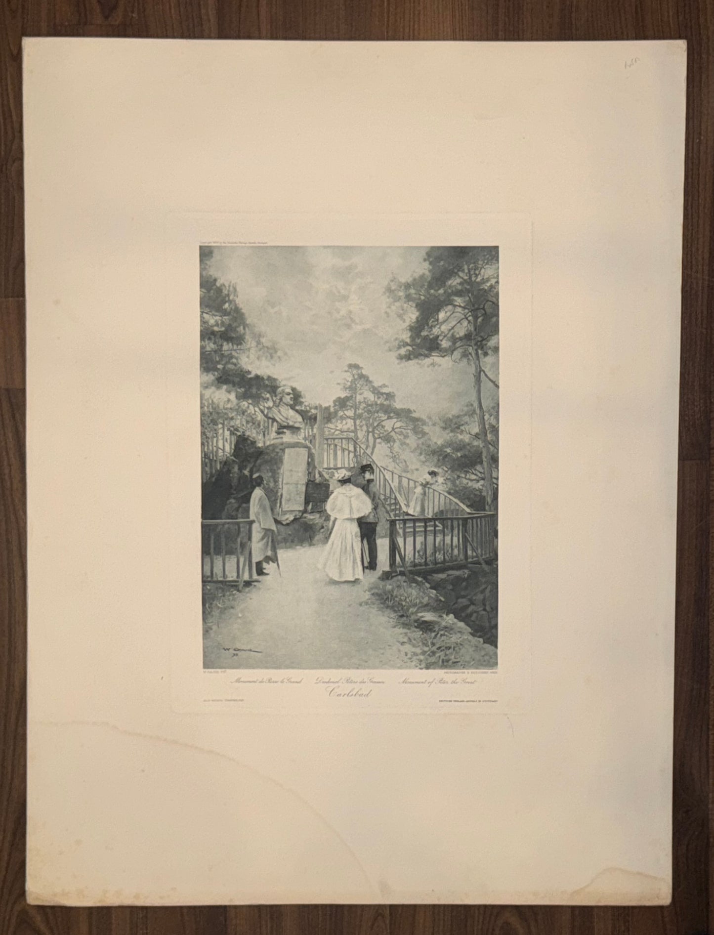 Original Grafik Karlsbad 1890 | Denkmal für den russischen Zaren Alexander II.