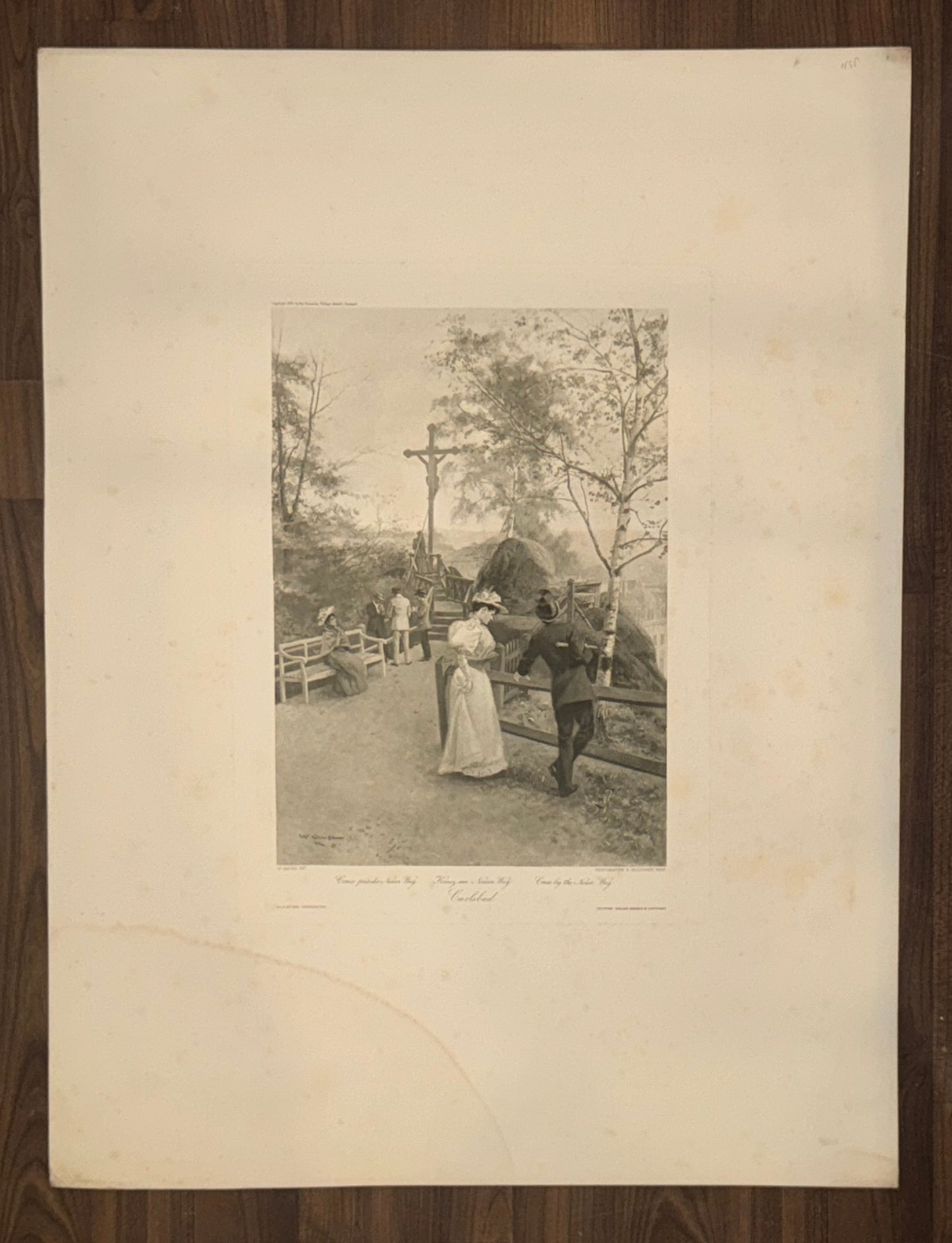 Original Karlsbad Grafik 1890 | Spaziergang am Heiligen Kreuz | Historisches Böhmen