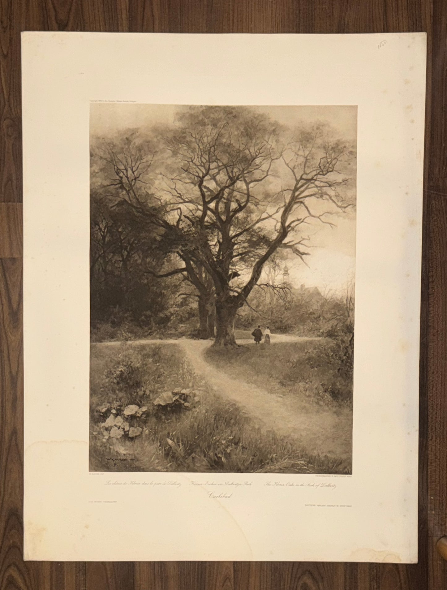 Original Grafik Karlsbad 1890 | Spaziergang Schillerpark | Historische Kurort-Szene Böhmen