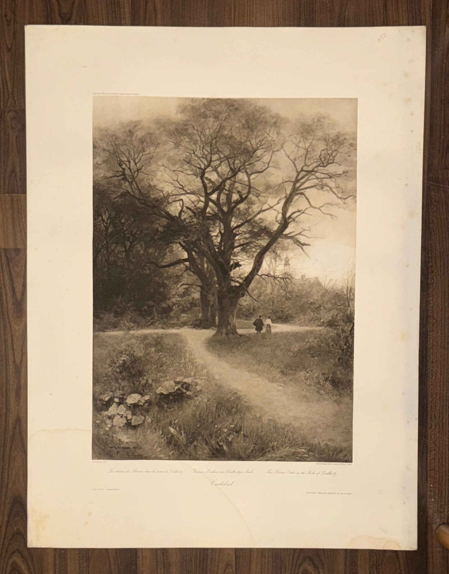 Original Grafik Karlsbad 1890 | Spaziergang Schillerpark | Historische Kurort-Szene Böhmen