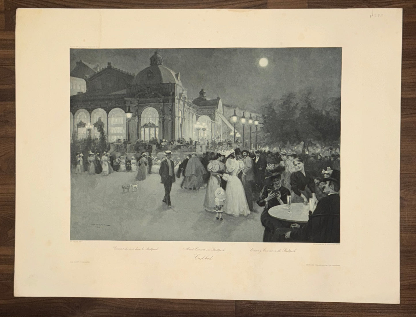 Karlsbad 1890 Original Grafik | Abendkonzert im Kurpark Kurgäste Bäderkultur