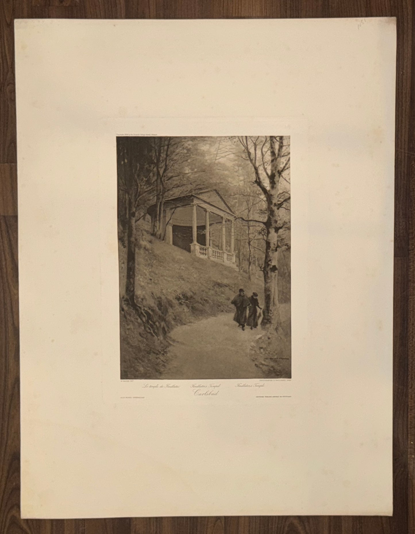 Original Grafik Karlsbad 1890 | Kurort Böhmen | Ferdinand’s Tempel im Kurpark