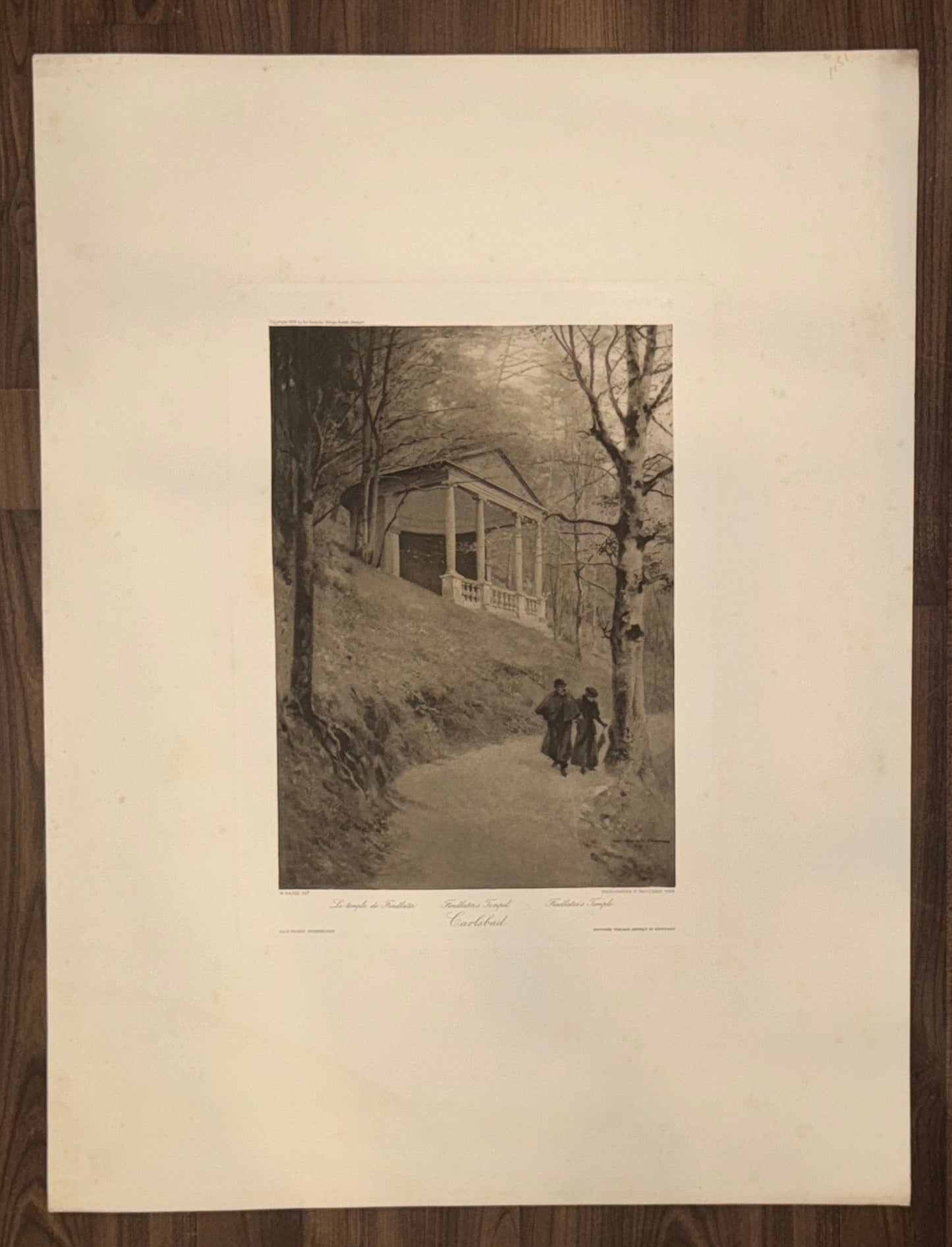 Original Grafik Karlsbad 1890 | Kurort Böhmen | Ferdinand’s Tempel im Kurpark