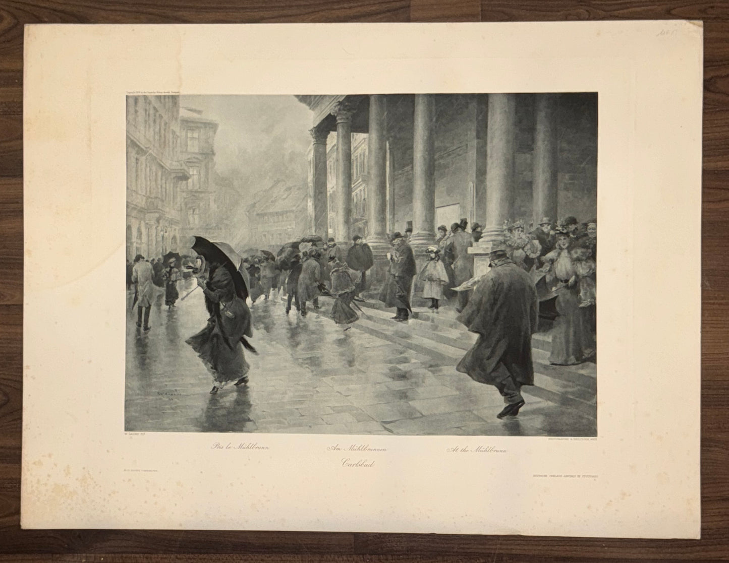 Karlsbad 1890 | Am Mühlbrunnen bei Regen Original | Heilquelle Wasser Carlsbad