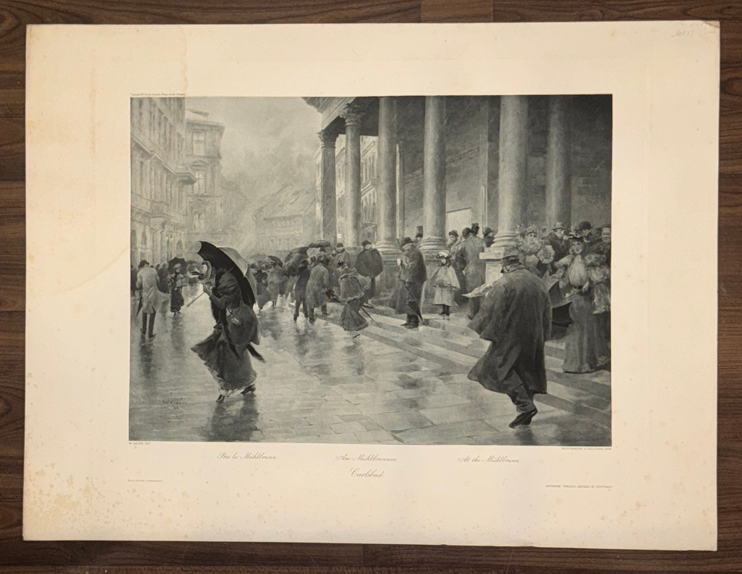 Karlsbad 1890 | Am Mühlbrunnen bei Regen Original | Heilquelle Wasser Carlsbad