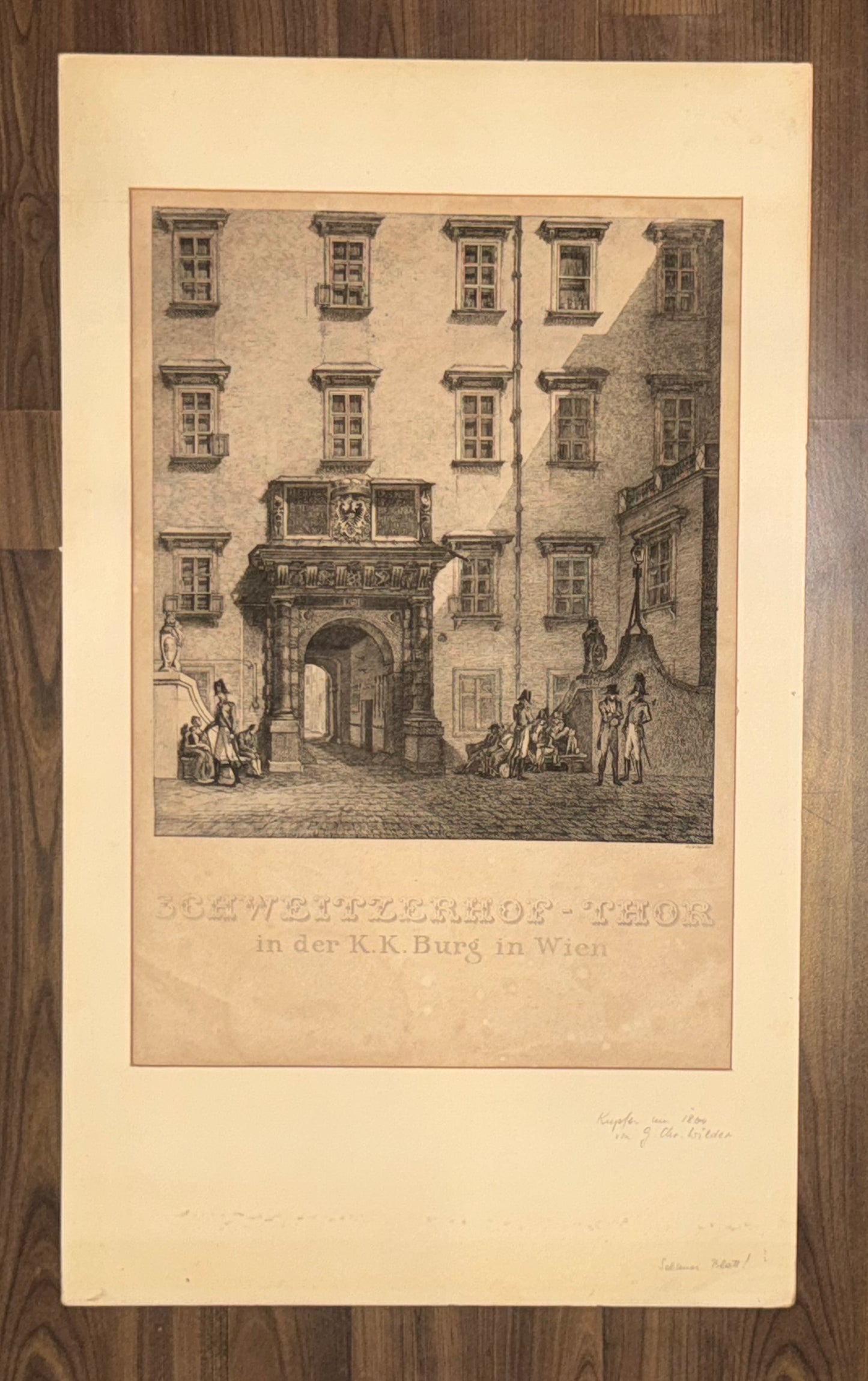 1800 Wien Schweitzerhof Tor Kupferstich | K. K. Burg Hofburg Österreich | Kaiserzeit Wien