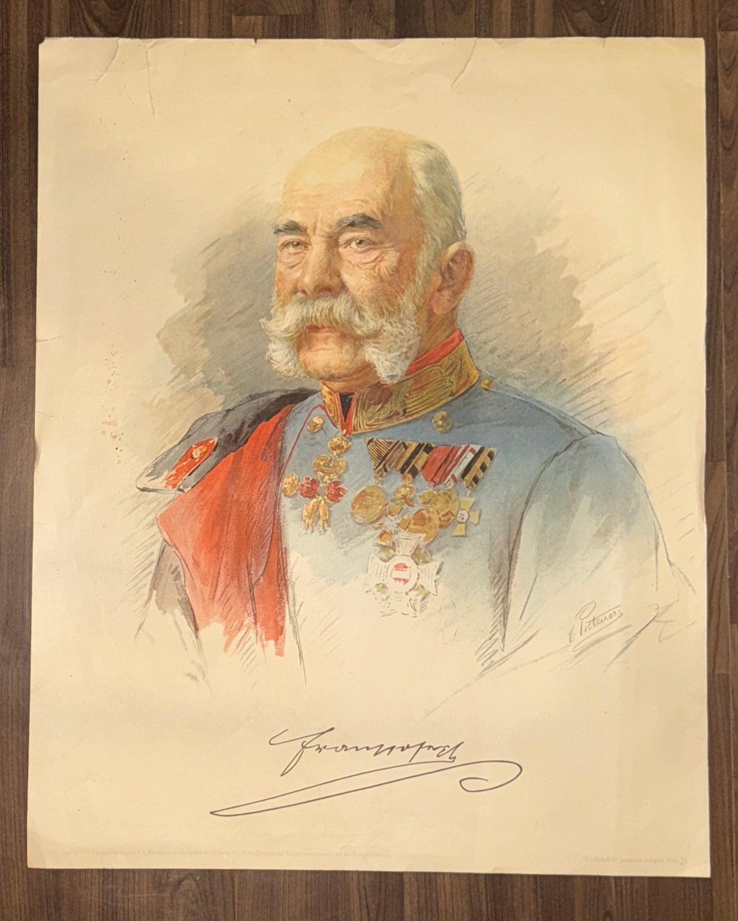 1910 Kaiser Franz Joseph I. Original Farblithografie | Österreich-Ungarn Monarchie | Militärportrait mit Orden