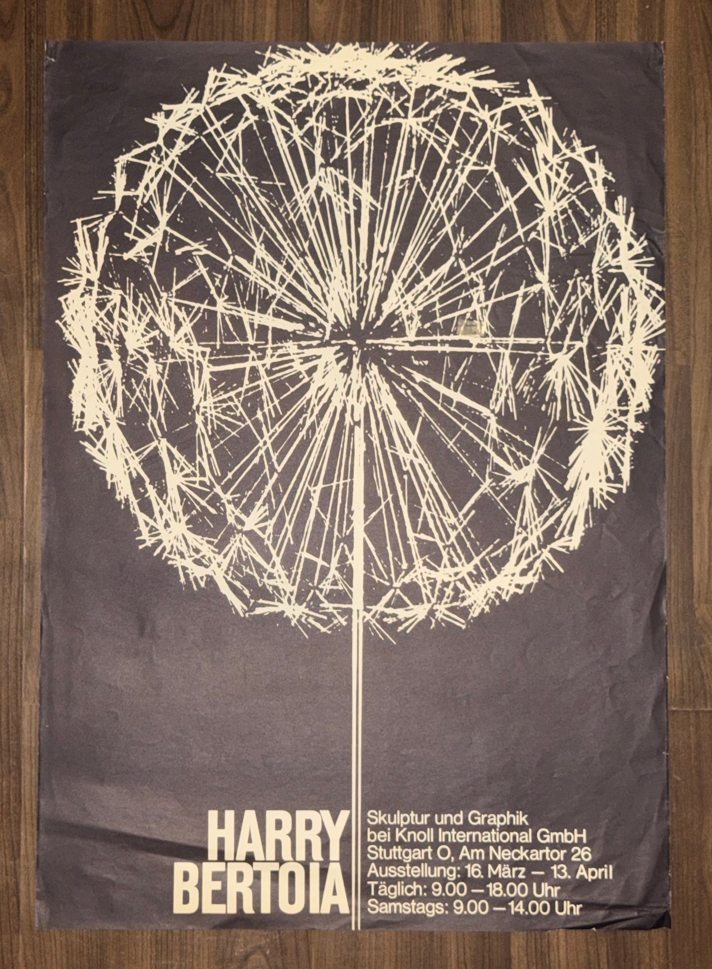 Original Harry Bertoia 1960er Ausstellungsplakat | Knoll International Stuttgart | Dandelion Skulptur | Vintage Mid-Century Design Taraxacum