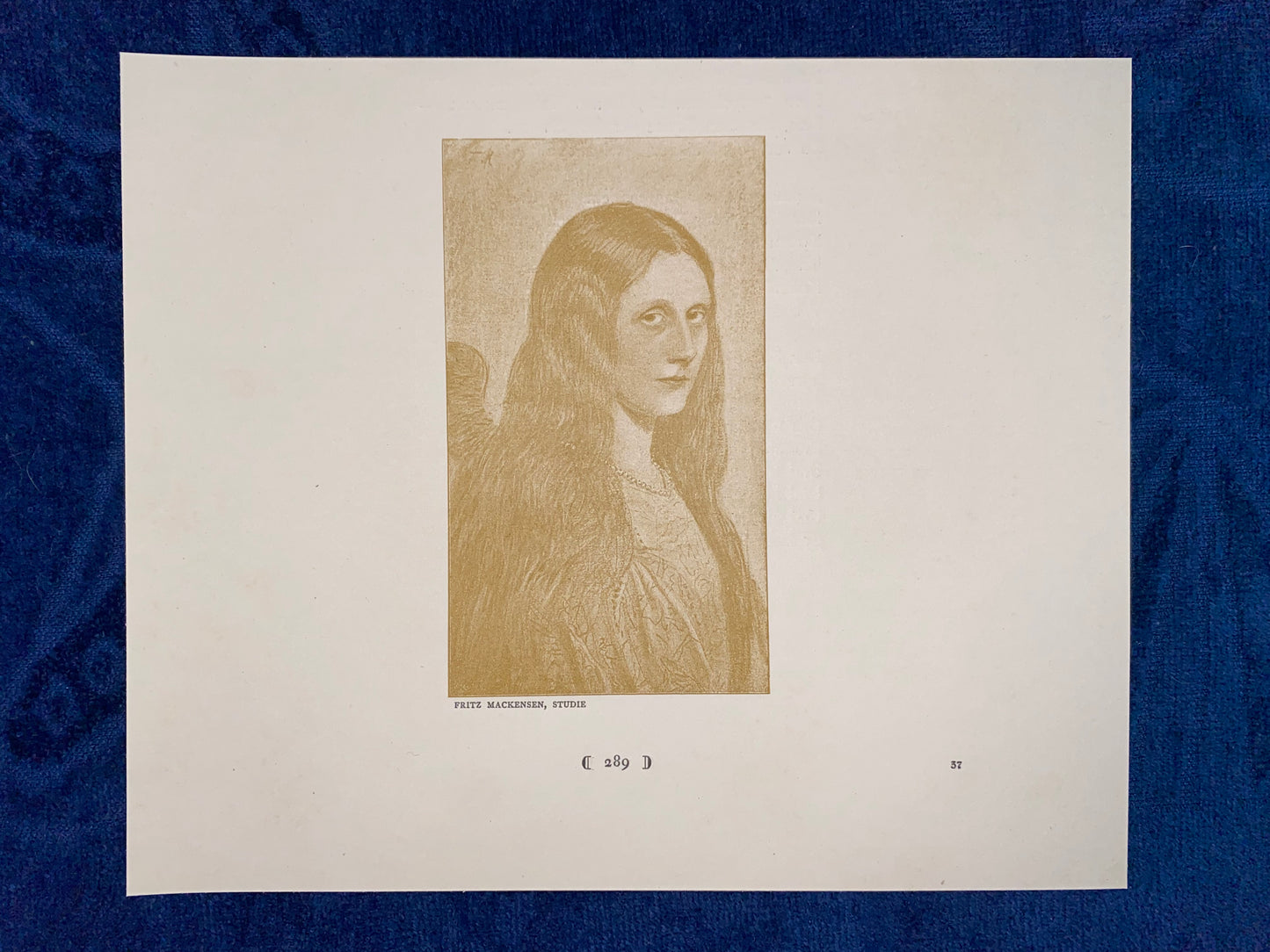 Jugendstildruck Fritz Mackensen Studie um 1900 | Original Porträt Grafik Worpswede