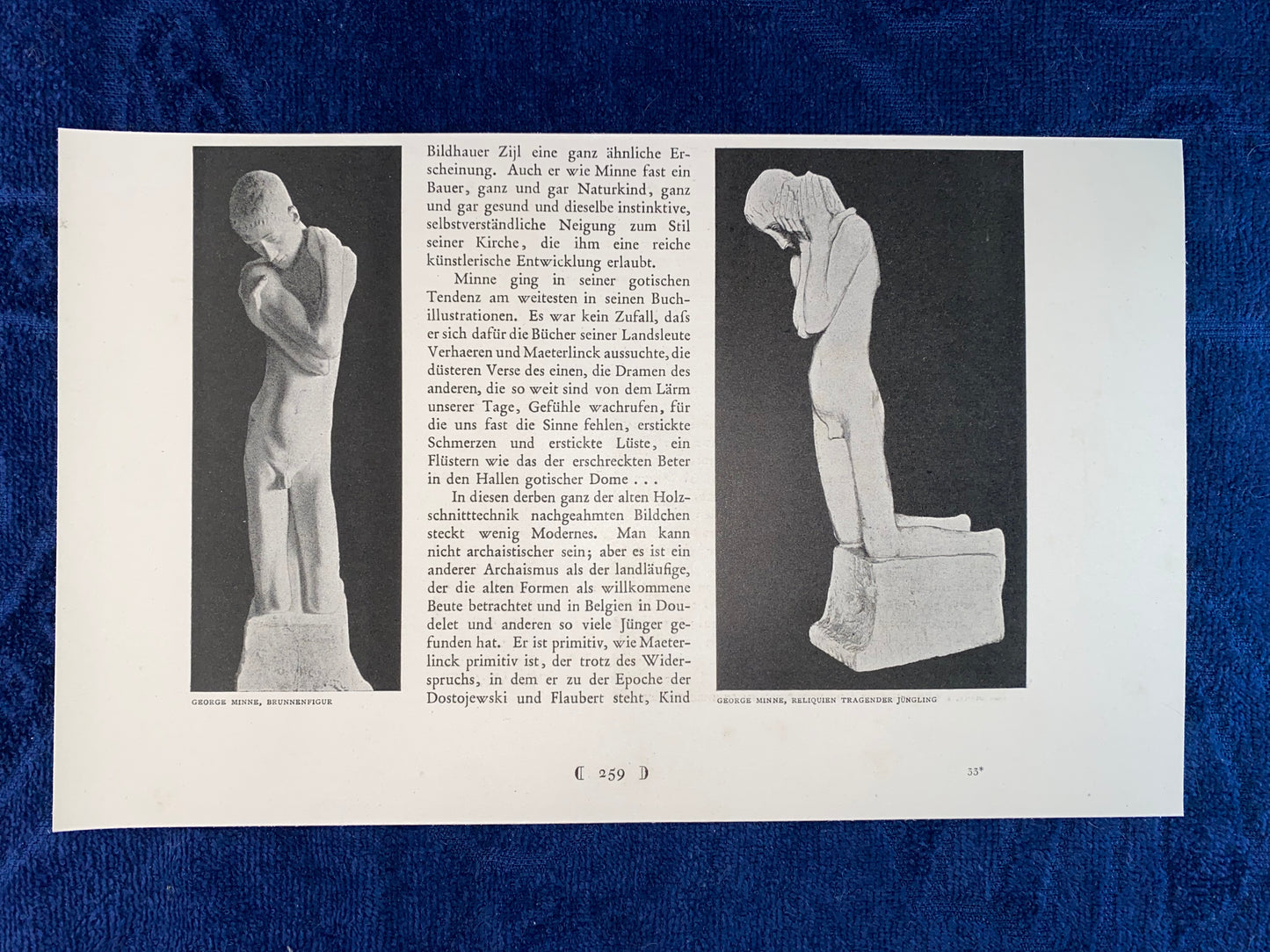 Jugendstildruck George Minne Brunnenfigur & Reliquien tragender Jüngling 1900