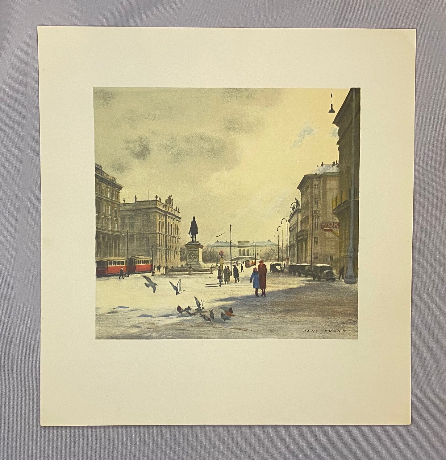 Wien Ringstraße im Winter | Farblithografie 1930 | Vintage Stadtansicht Wien Original koloriert Hans Frank