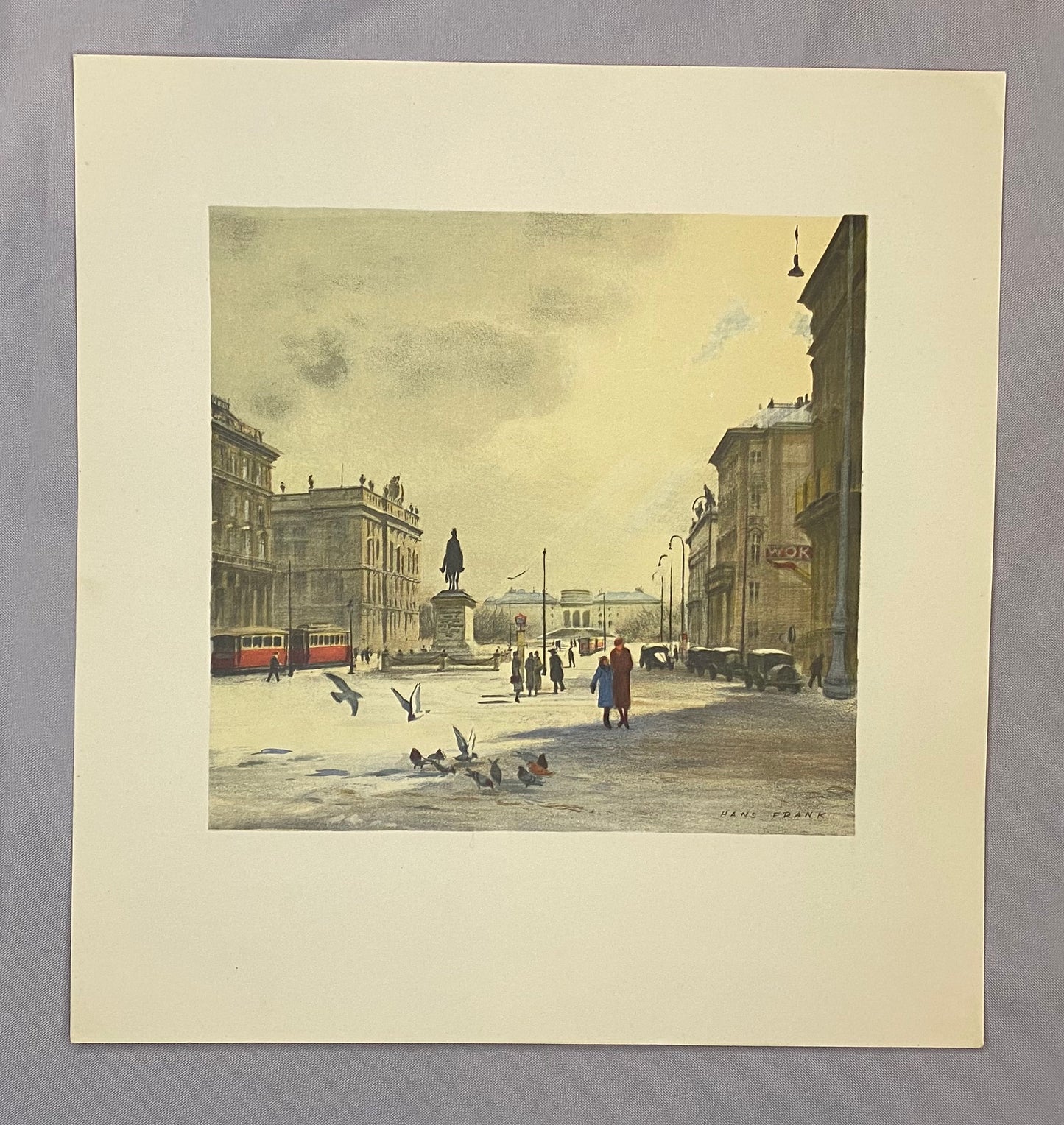 Wien Ringstraße im Winter | Farblithografie 1930 | Vintage Stadtansicht Wien Original koloriert Hans Frank