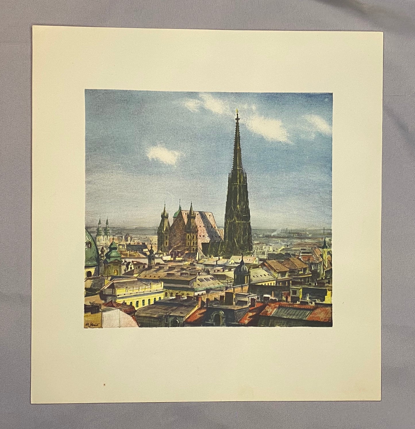 Stephansdom Wien Panorama Farblithografie 1930 | Blick über die Dächer der Stadt