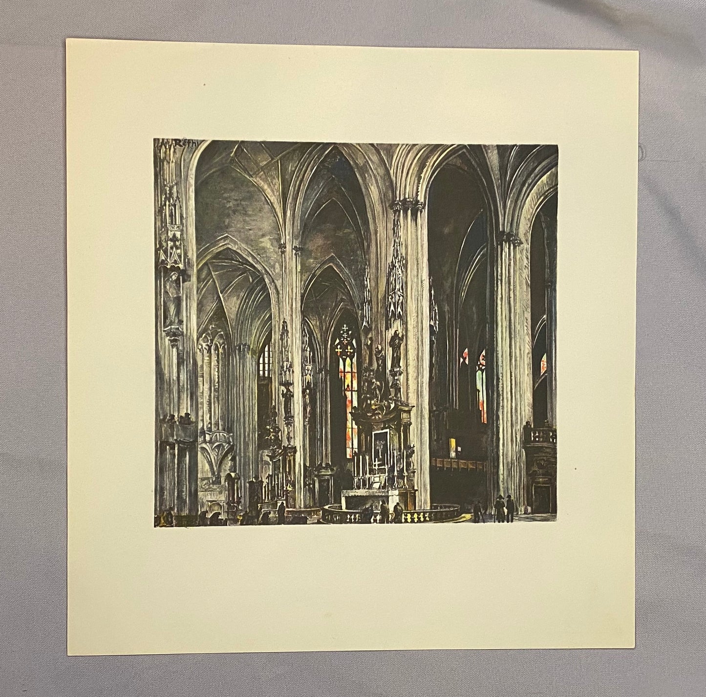 Stephansdom Wien Innenansicht Farblithografie 1930 | Gotisches Kircheninterieur mit Hochaltar