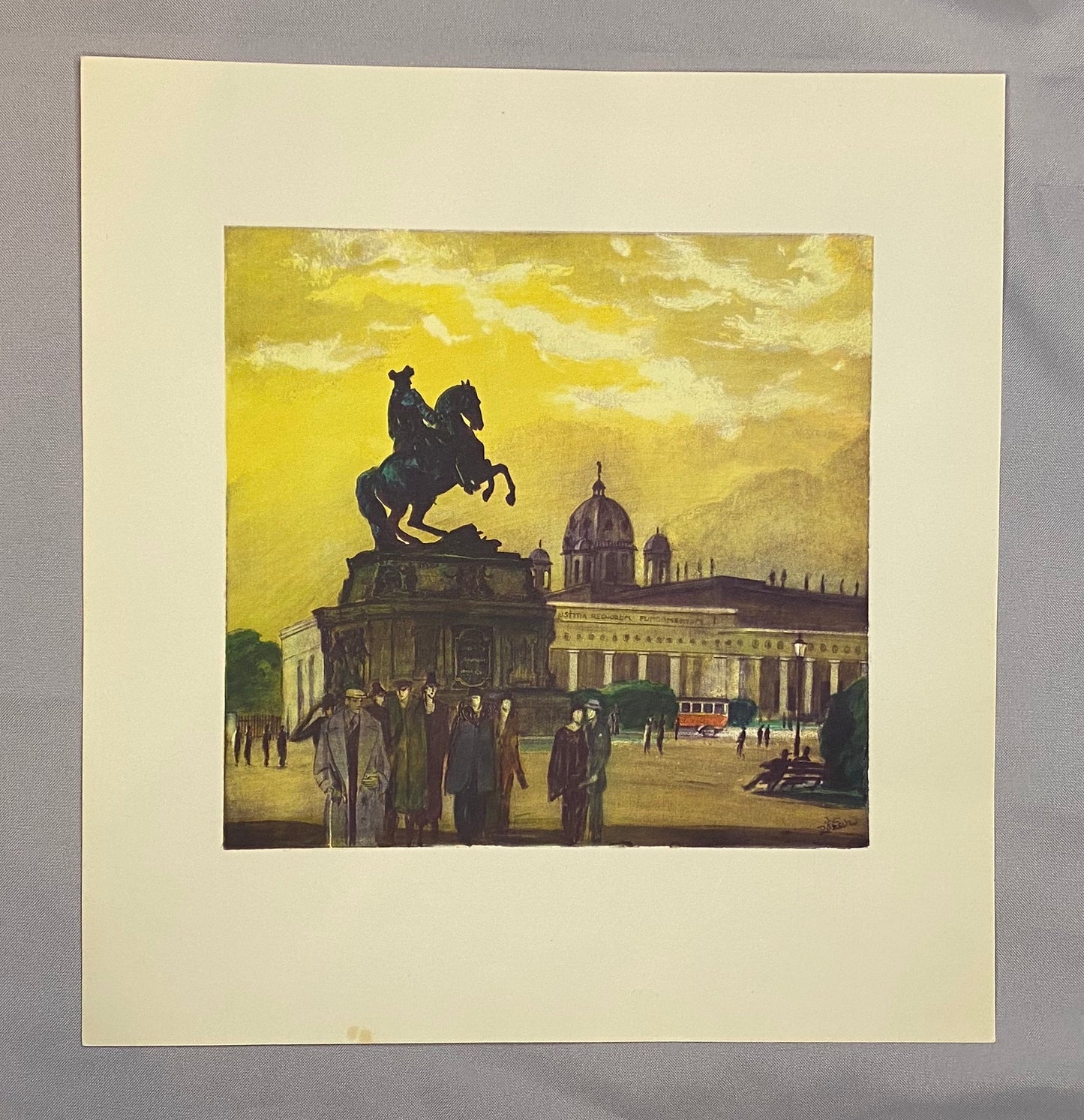 Wien Heldenplatz mit Prinz Eugen Denkmal 1930 Original Farblithografie | Igo Pötsch Stadtansicht