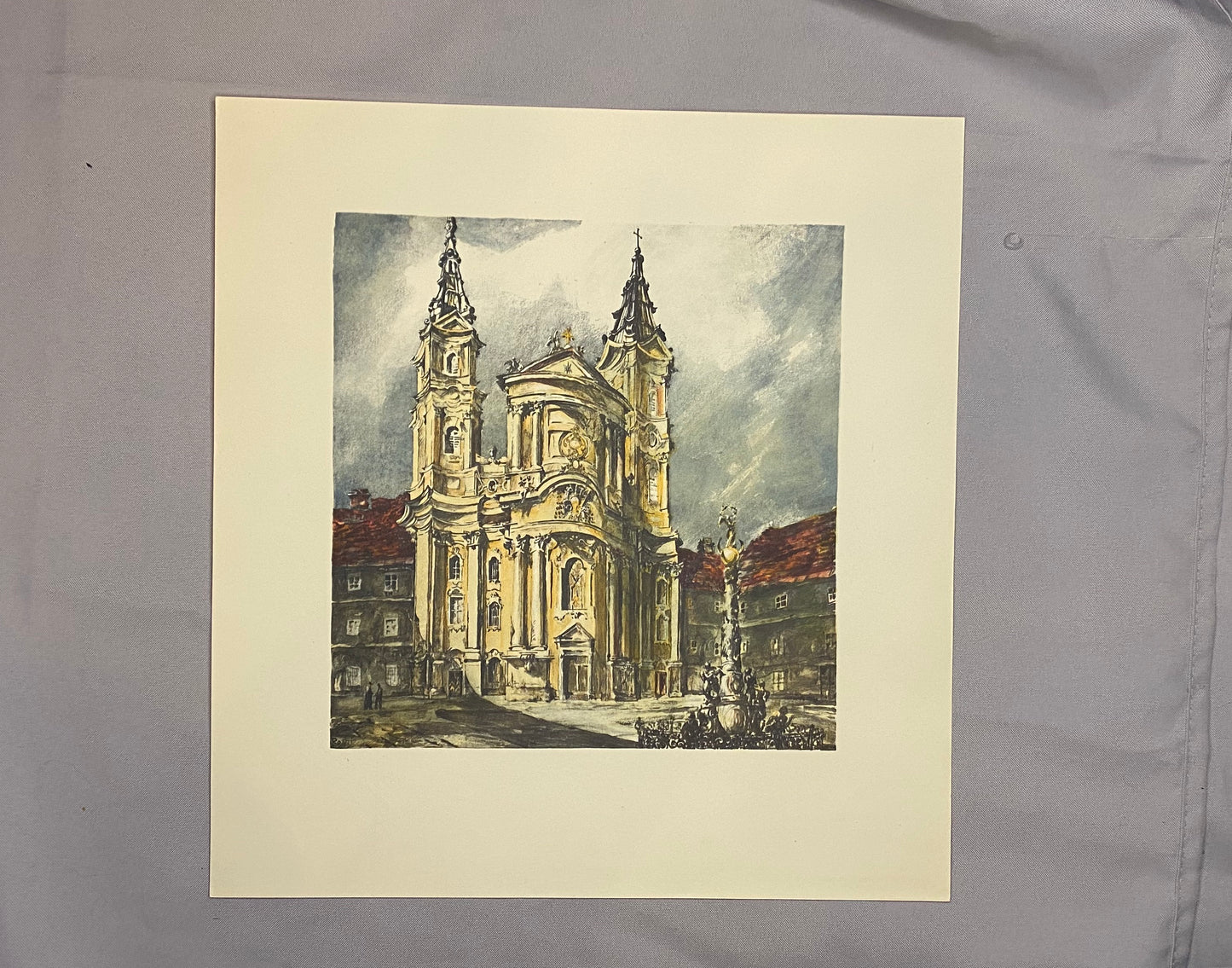 Original Farblithografie Wien Piaristenplatz mit Kirche 1930 | Lily Réthi Barockkirche Piaristenkirche