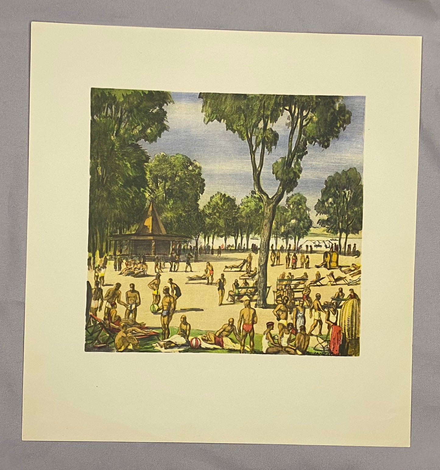 Wien Gänsehäufel 1930 Original Farblithografie | Janesch Baden Sommer Freizeit Schwimmbad