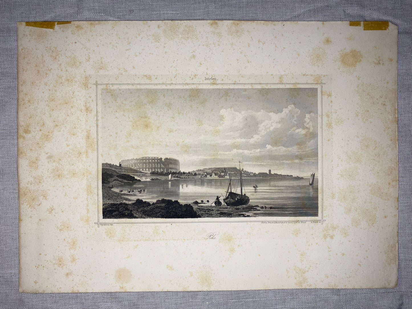 Stahlstich Pula Istrien 1850 | Kroatien Colosseum Arena | Pola Istrien Mittelmeer Adria