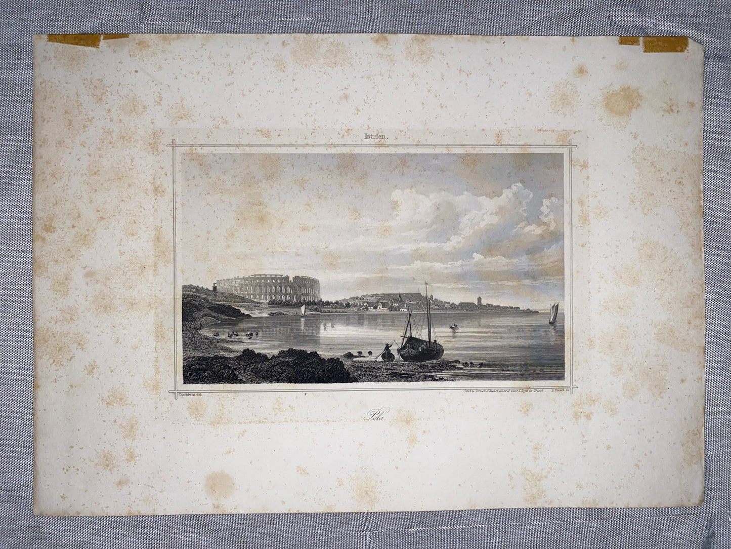 Stahlstich Pula Istrien 1850 | Kroatien Colosseum Arena | Pola Istrien Mittelmeer Adria